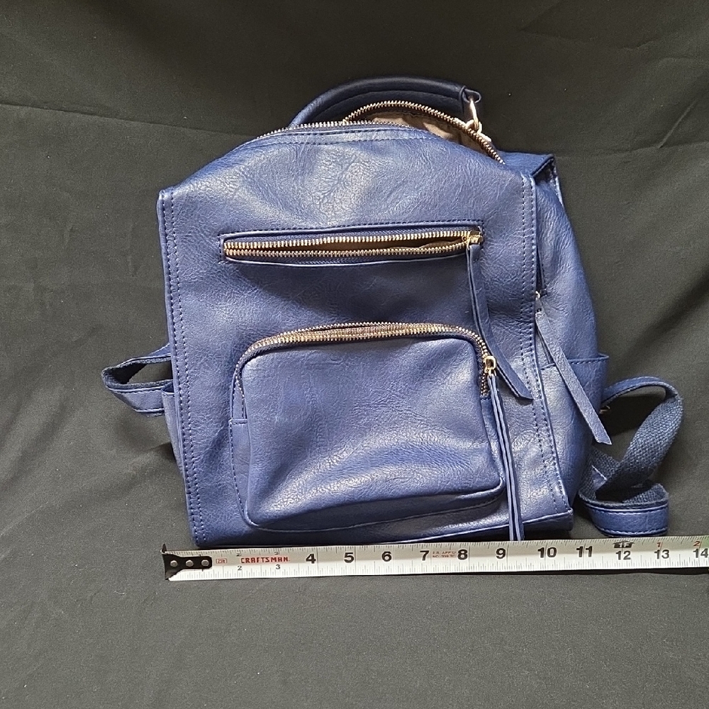 Blue Faux Leather Backpack